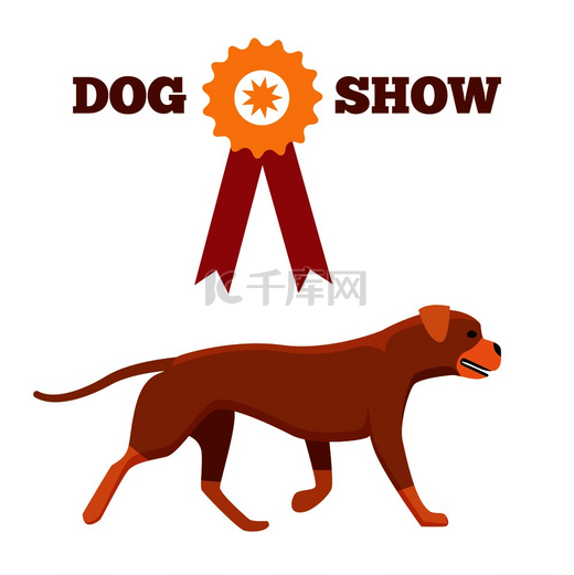 狗狗表演奖用缎带和犬类动物设计广告海报矢量插图隔离在白色背景上高贵的纯种小狗犬类表演奖犬类动物设计丝带图片