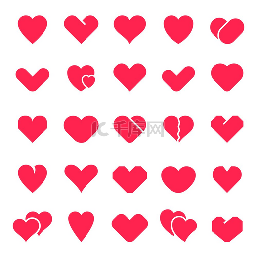 心形系列爱情符号红色爱心情人节贺卡设计优雅浪漫元素矢量隔离图标集假日平面插图包心形系列爱情的象征红色爱心代表情人节图片