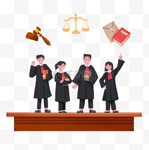 法庭法官开庭法律律师四人图片