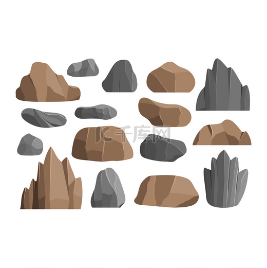 岩石和石头矢量图标图片