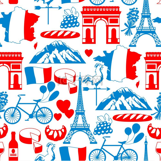 法国无缝图案法国传统符号和物品法国无缝图案图片