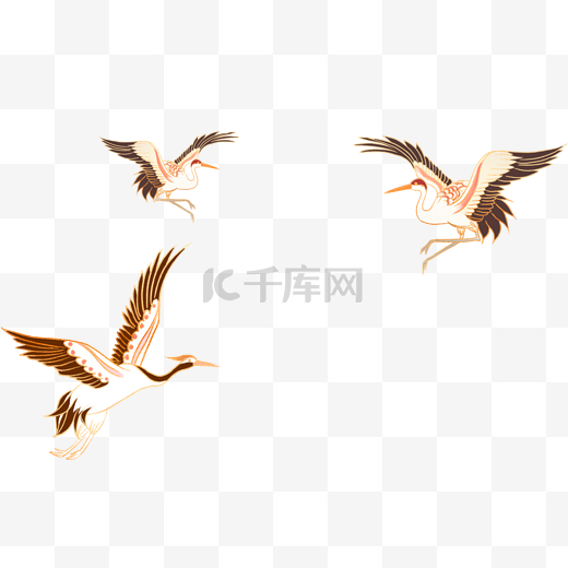 国朝风三只飞翔的仙鹤图片