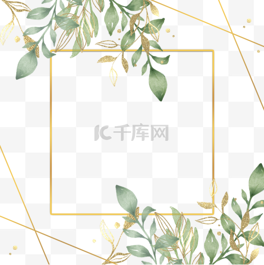 金箔树叶婚礼水彩正方形边框图片