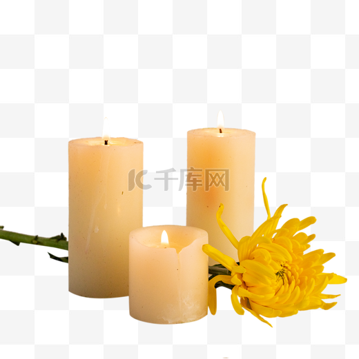 清明清明节黄色菊花和蜡烛图片