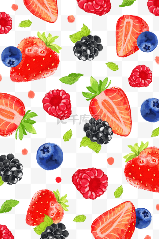 树莓蓝莓草莓桑葚平铺手账底纹图片