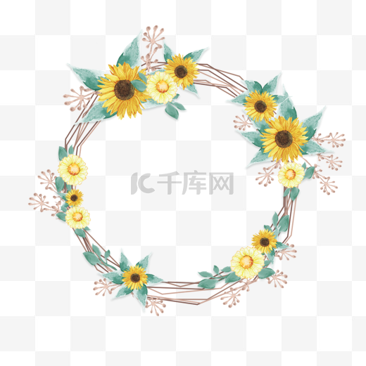 太阳花向日葵藤曼圆形花框图片