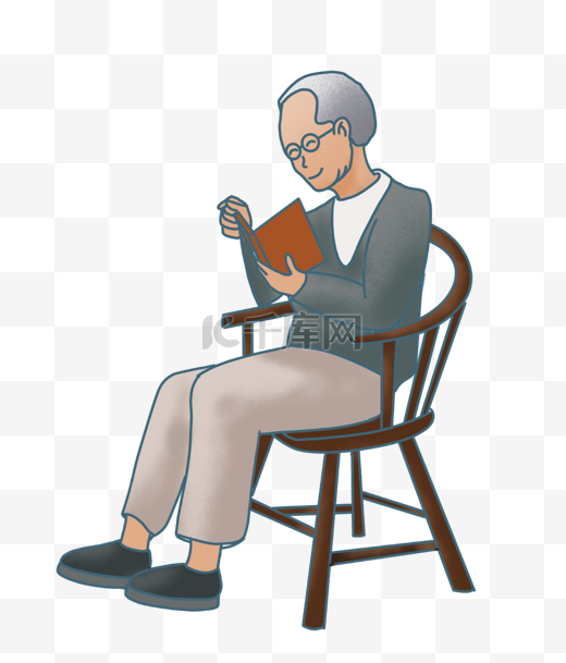 老人坐在椅子上读书看书图片
