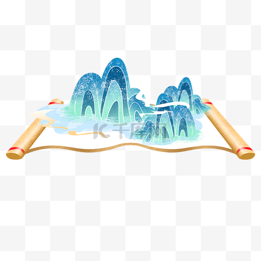 中式山水卷轴图片