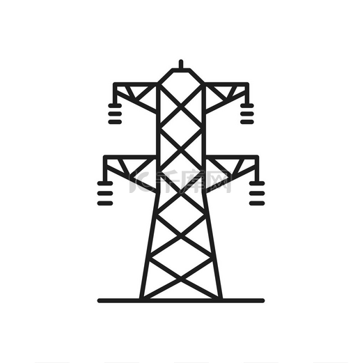 格子塔和架空电力线隔离细线图标矢量两相输电塔电力线轮廓标志电力塔结构钢格构塔支撑电力线高压输电塔线路艺术发电机图片