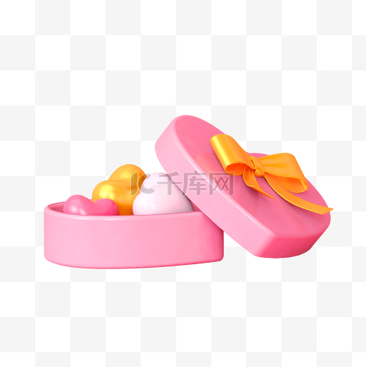 粉色C4D立体情人节心形爱心礼盒图片