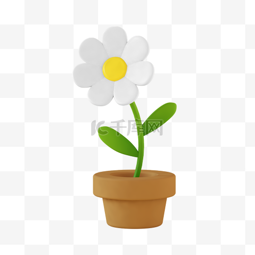 白色3D立体卡通植物盆栽花朵图片