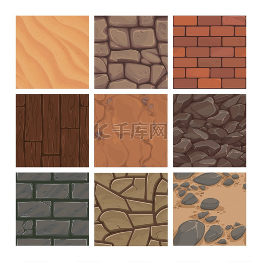 游戏背景纹理卡通地面土岩沙地质结构石头或砖砌体模板墙壁游戏系列木地板表面模型矢量土层集游戏背景纹理卡通地面地球岩石和图片