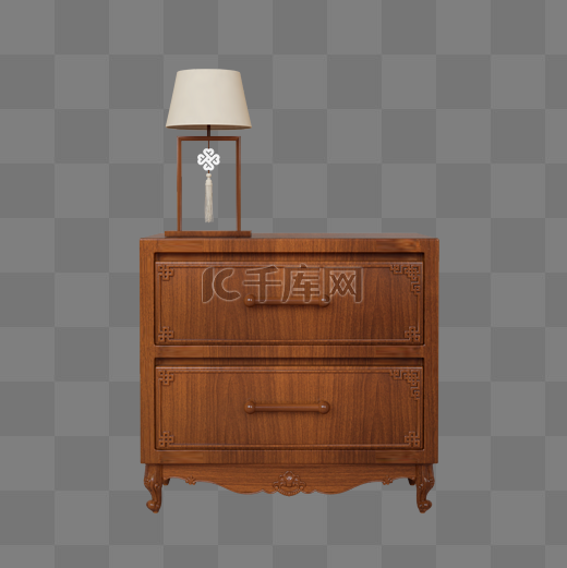 褐色C4D立体仿真中式家具床头柜图片