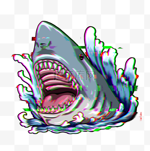 动物徽标故障风格鲨鱼图案图片