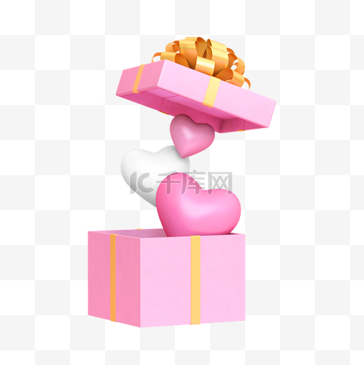 粉色C4D立体浪漫爱心礼包图片