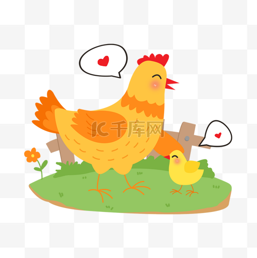 可爱母鸡和小鸡动物母亲节场景图片