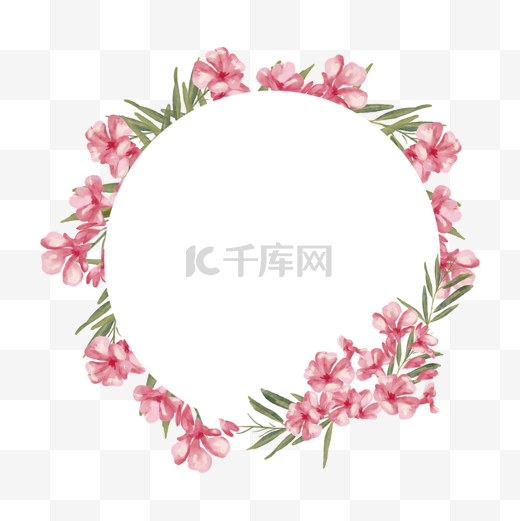 水彩粉色夹竹桃花卉边框图片