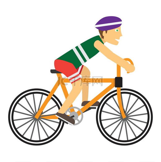 骑自行车时戴防护头盔的男孩。图片