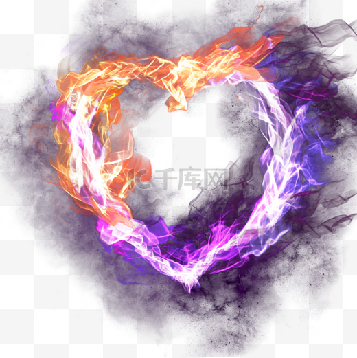 爱心火焰燃烧紫色抽象光效图片