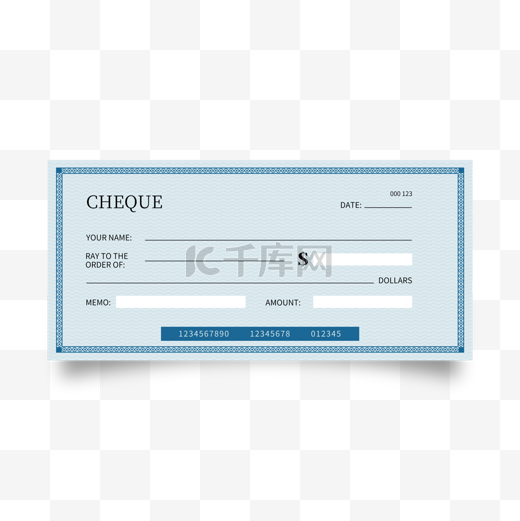 蓝色简洁大气模拟银行支票图片