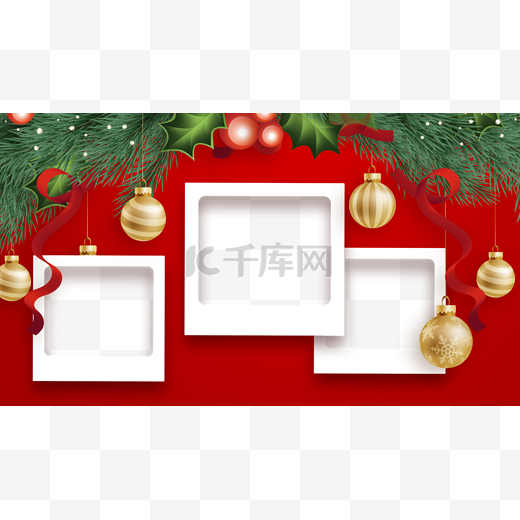 圣诞节绿色松枝圣诞圆球相框图片