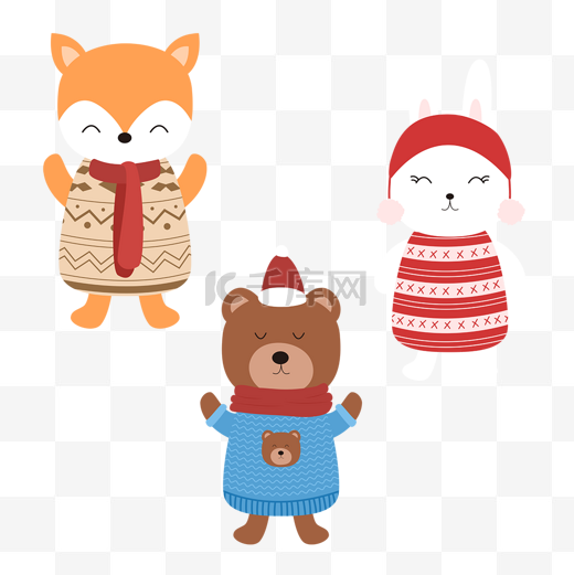 圣诞动物卡通风格可爱毛衣彩色图片