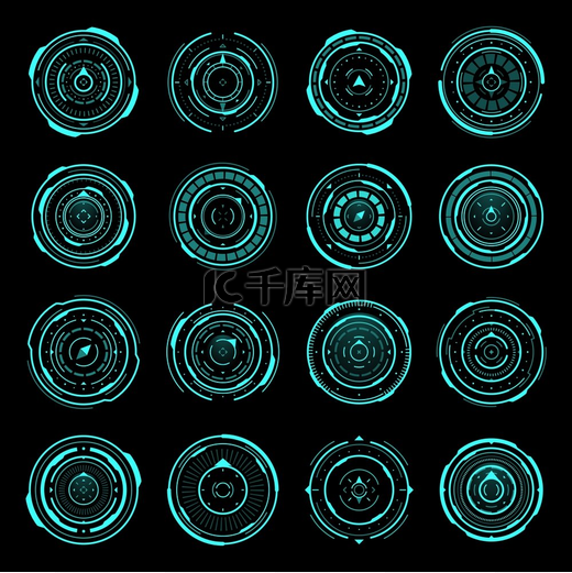 指南针瞄准控制面板或导航界面矢量科幻目标未来军事光学瞄准宇宙飞船十字准星技术屏幕霓虹灯元素准星瞄准器枪聚焦装置指南针瞄准控制面板或导航图片