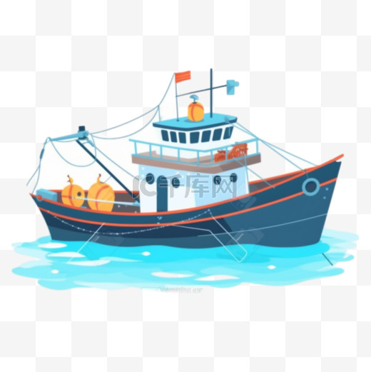 卡通手绘渔船船只图片