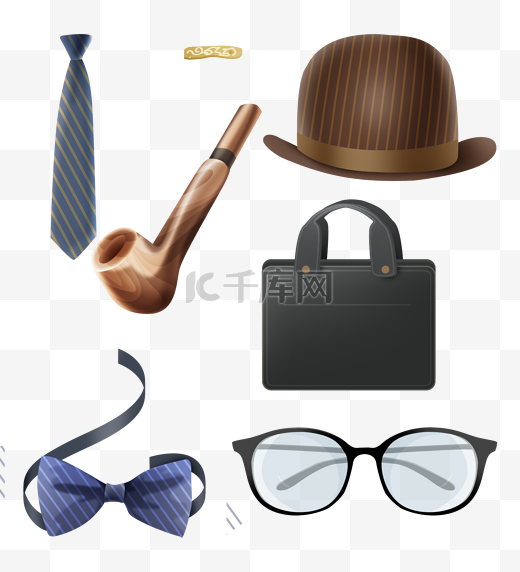 父亲节男性商务烟斗领结领带眼镜帽子贴纸套图图片