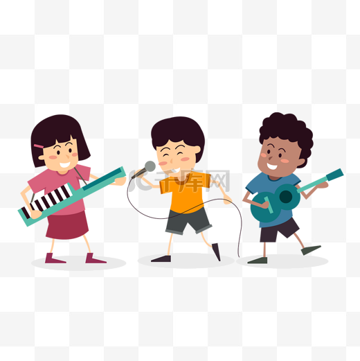 三个儿童乐队音乐演奏扁平风格图片