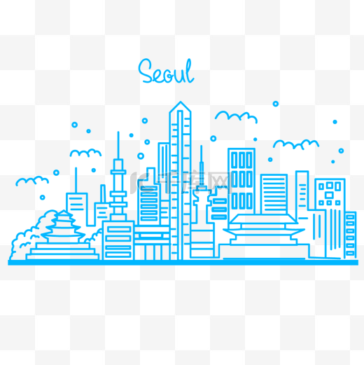 韩国首尔城市天际线线条蓝色图片