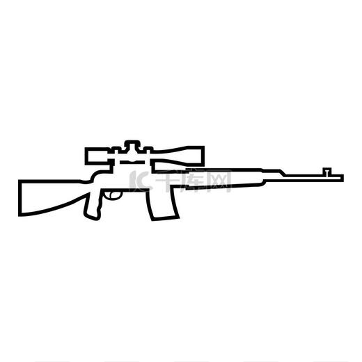 狙击步枪图标轮廓黑色矢量插图平面样式简单图像。图片