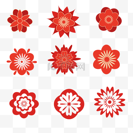 红色装饰花朵新年花瓣雪花电商平面矢量几何图片