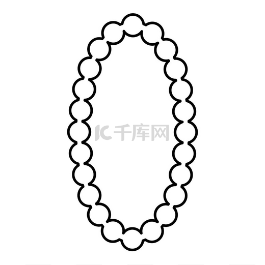 项链珍珠首饰与珍珠珠 ​​Bijouterie 装饰轮廓轮廓图标黑色矢量插图平面样式简单图像。图片