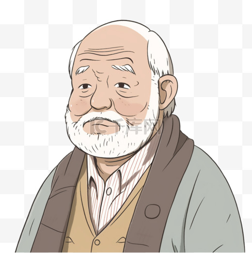 男性白发老人插画形象图片