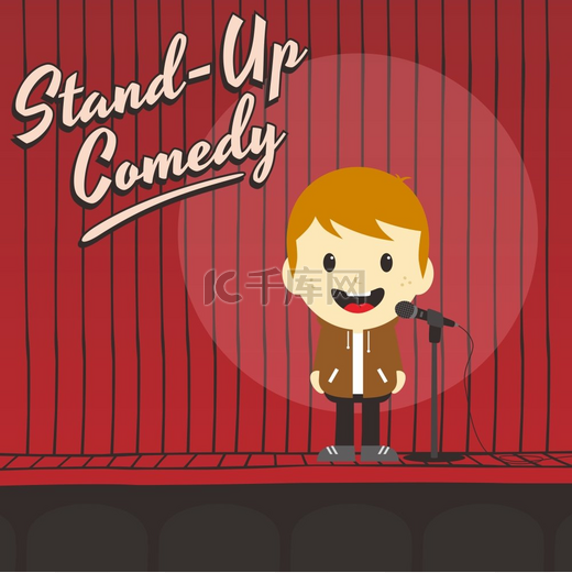 男性站起来的喜剧演员卡通人物矢量图。图片