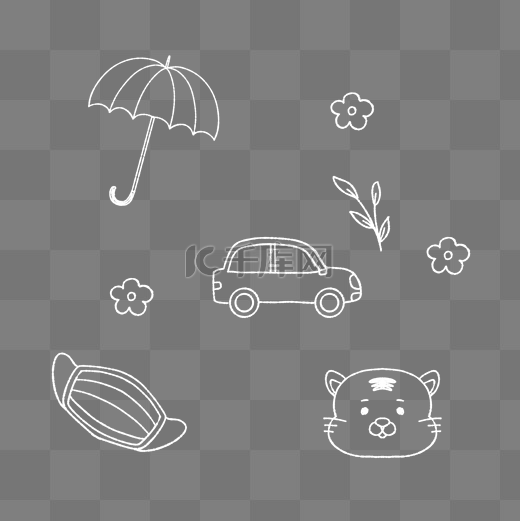 白色线描涂鸦雨伞汽车图片