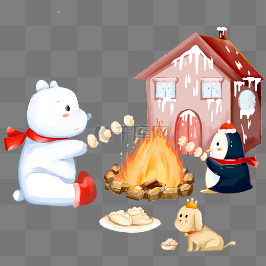 冬至冬天企鹅和北极熊一起吃饺子图片