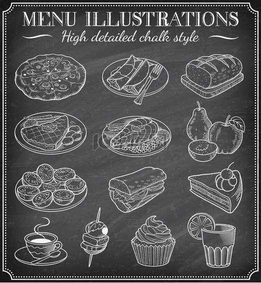 矢量黑板食物插图图片