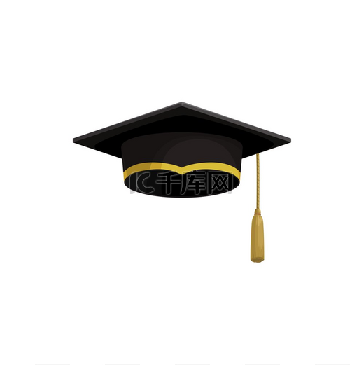 毕业帽大学生帽教育矢量隔离图标带金色流苏的学术帽学校毕业生和学院文凭或大学学位典礼标志毕业帽大学生帽图片