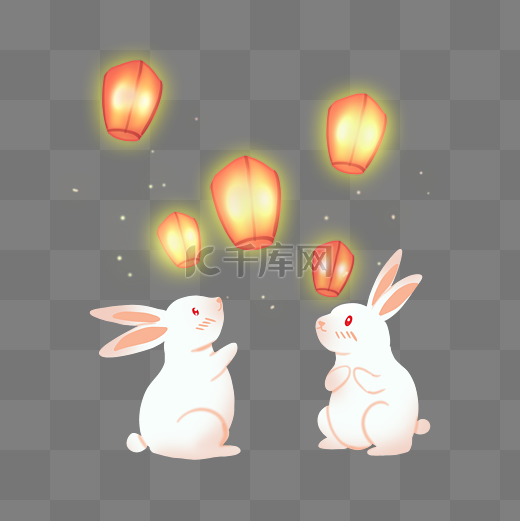 中秋中秋节放孔明灯的兔子图片