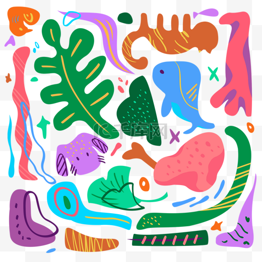 颜色鲜艳的动物植物抽象形状图片