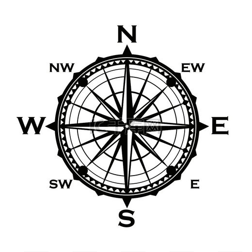 航海导航罗盘或带方向箭头的风之玫瑰导航器。图片