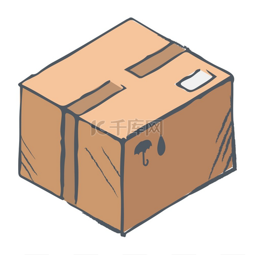 立方体盒子邮政包裹在线订单的交付纸箱包装示意图里面有采购轮廓图棕色物体孤立在白色背景上平面样式的矢量插图带购买递送包裹的手绘盒子图片