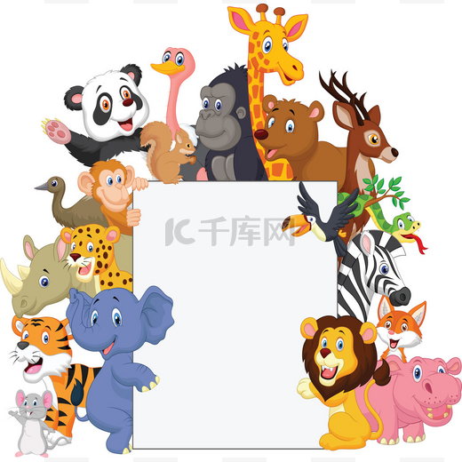 野生动物卡通与空白符号图片