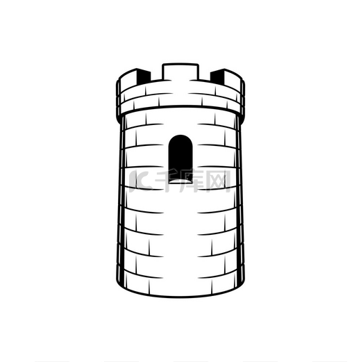 城堡砖塔孤立的塔楼堡垒与城墙窗户单色图标皇家建筑中世纪堡垒象棋塔圆形建筑防御王国古老的安全城堡古老的砖塔孤立的城堡堡垒图标图片