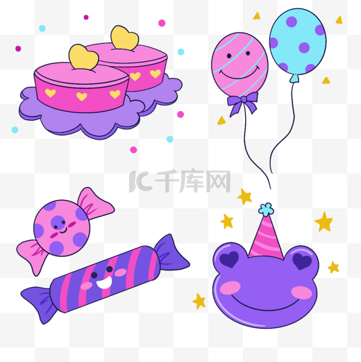可爱的蓝紫色青蛙生日派对图片