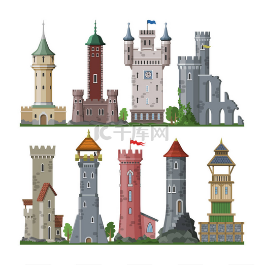中古塔矢量卡通人物城堡童话王国仙境中的奇幻宫殿建筑图片集白色背景下的历史童话故事屋图片