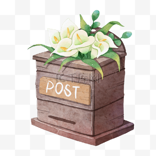 信箱棕色水彩马蹄莲花卉图片