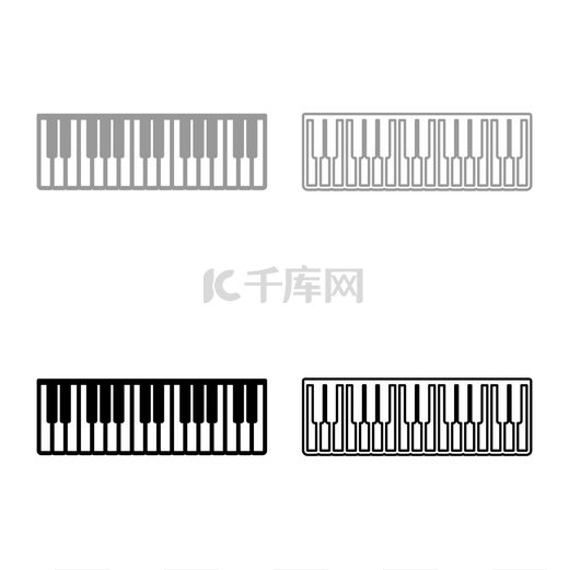 Pianino 音乐键象牙色合成器设置图标灰色黑色矢量插图图像简单平面样式固体填充轮廓轮廓线薄。 图片